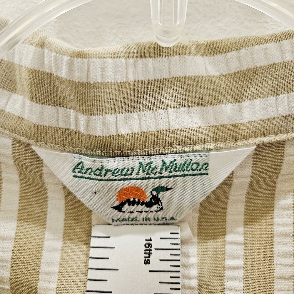 Vintage 90s Andrew Mcmullen White Beige Stripe Sz 12 Cotton Collared Shirt Dress - Picture 4 of 8
